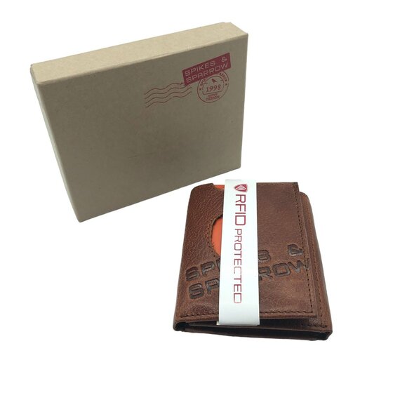 Spikes & Sparrow Austin RFID Protected Leather Wallet Brandy Brown Trifold 16530 - Picture 1 of 6